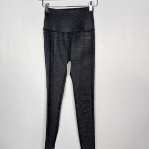 Beyond Yoga Small S Heather Gray Black Striped Leggings Workout Running